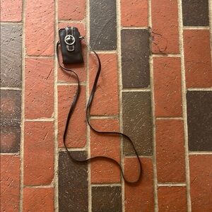 Black Leather Small Coin Bag with Strap